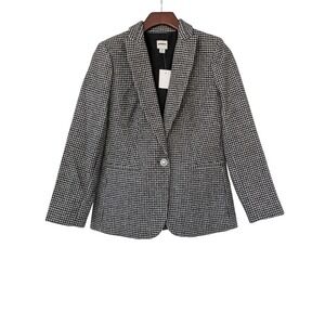 J. Crew Factory Petite Sparkle Houndstooth Blazer Size P0 Black White NWtT CE052